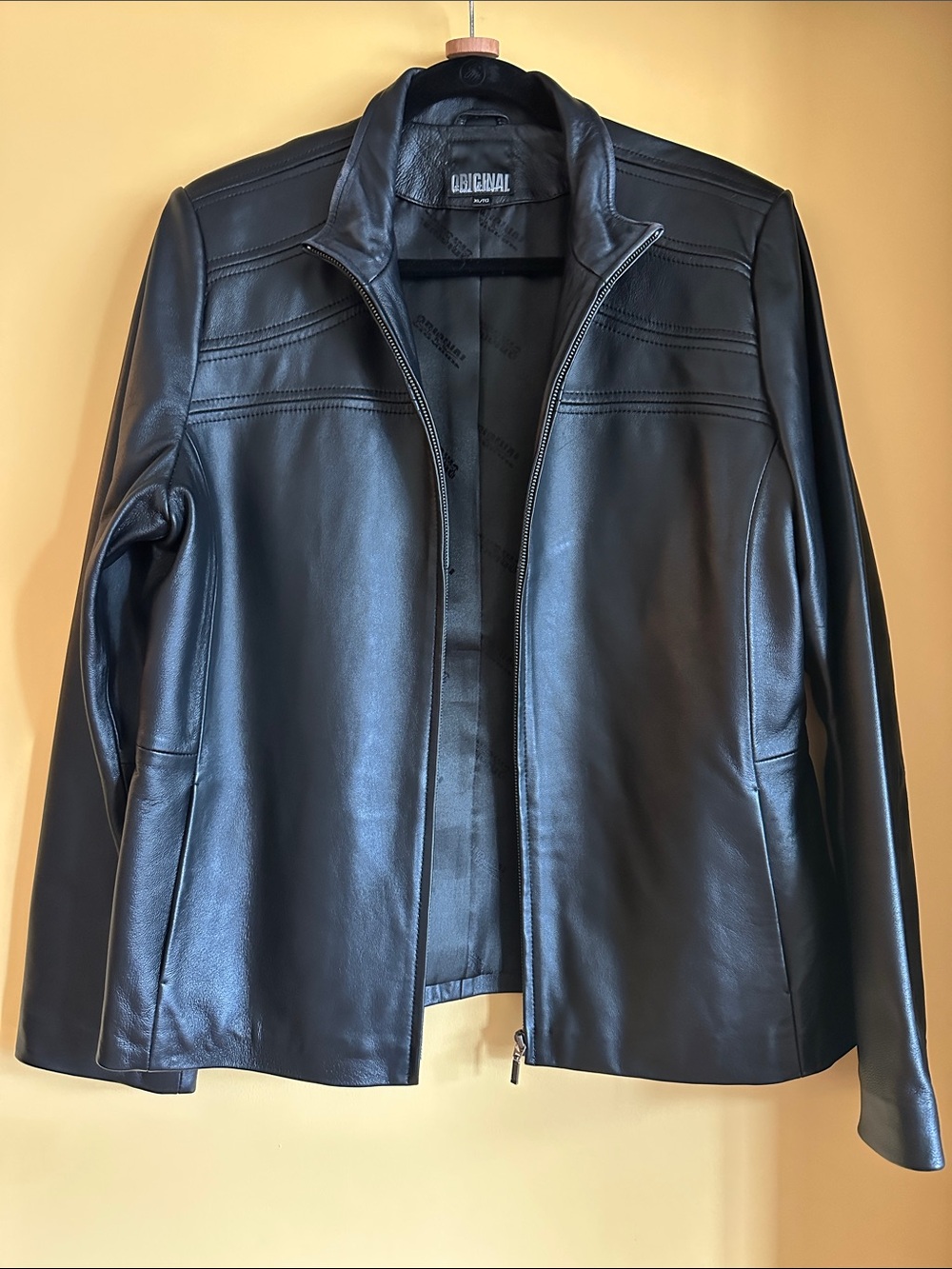 Nicole Miller Original GENUINE LEATHER Luxury Designer Y2K Black Jacket Women XL